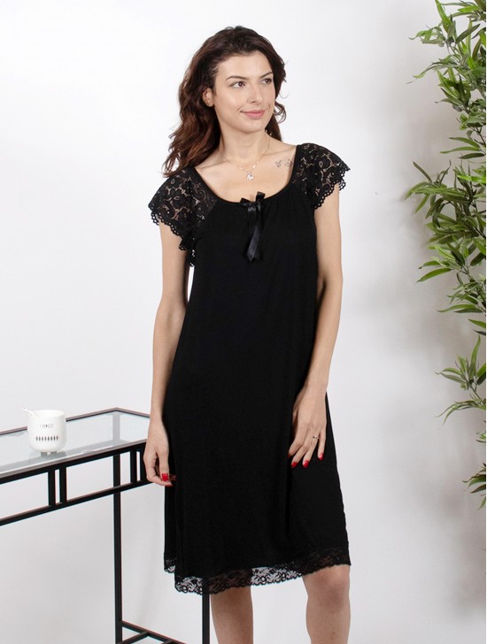 Lacy Cap Sleeved Cotton Feel Night Dress